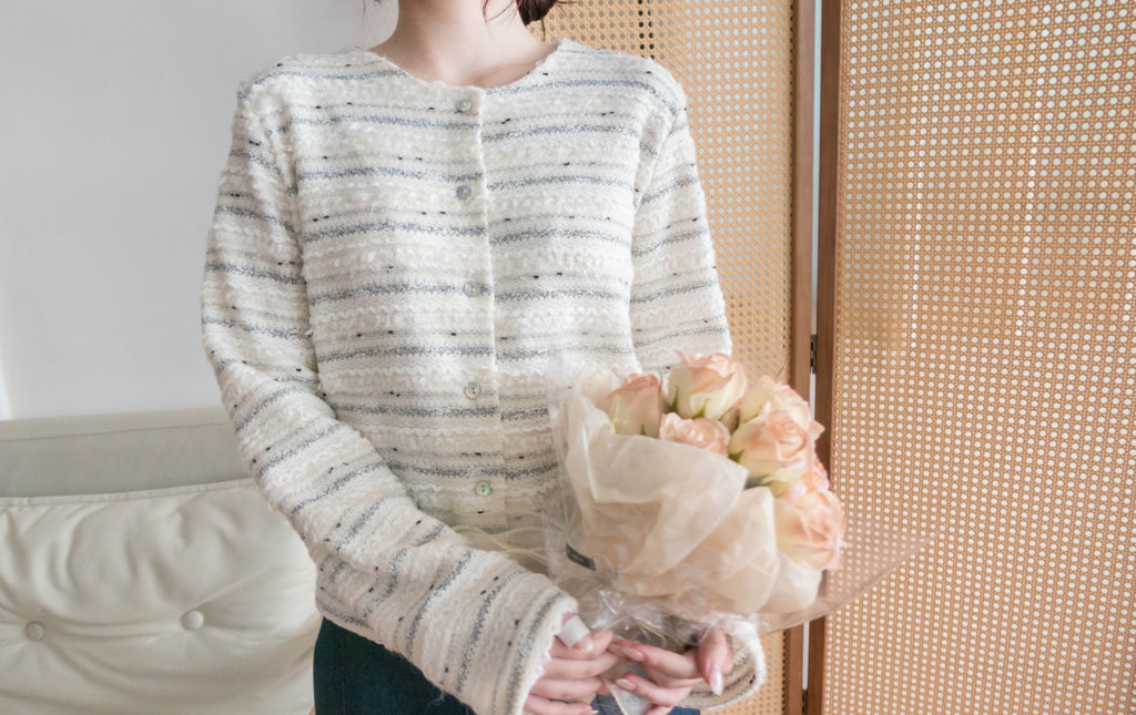 Knit Pattern 舒適織紋混色(白色Lace)合身上衣或外套, Top or Outer/ TP8910
