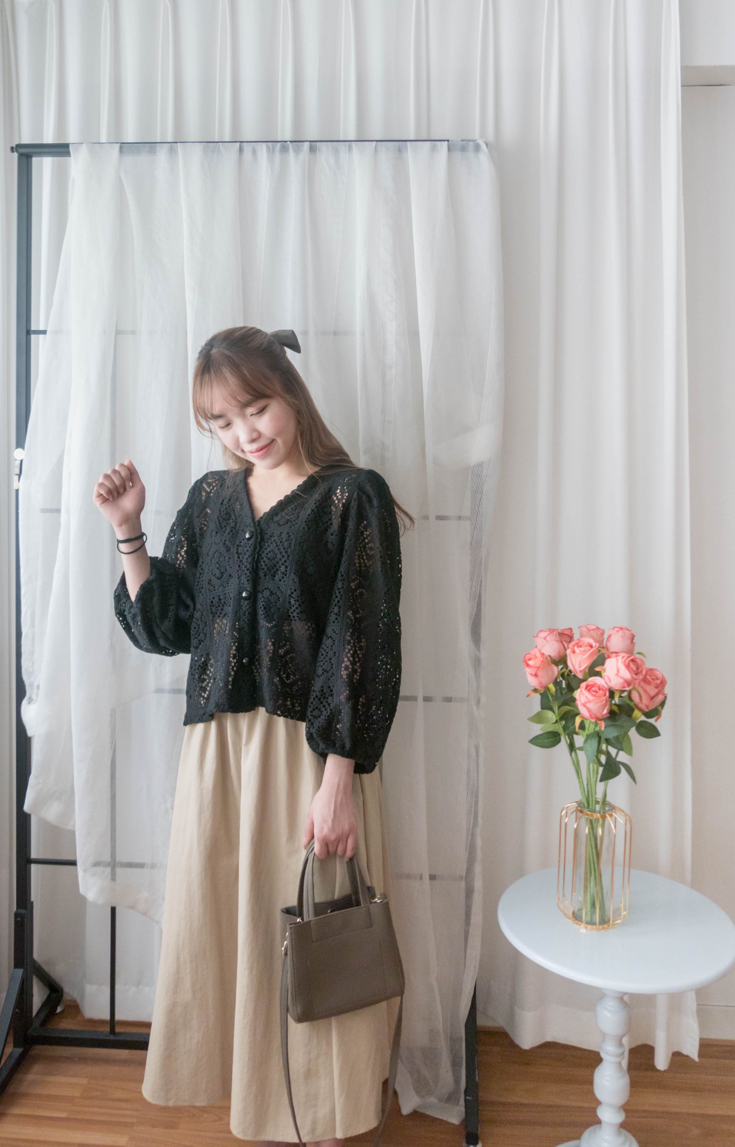 Black Rhombus 黑色菱格通花細緻衣邊上衣或外套, Top or Outer/ TP8918 (不設訂貨款)