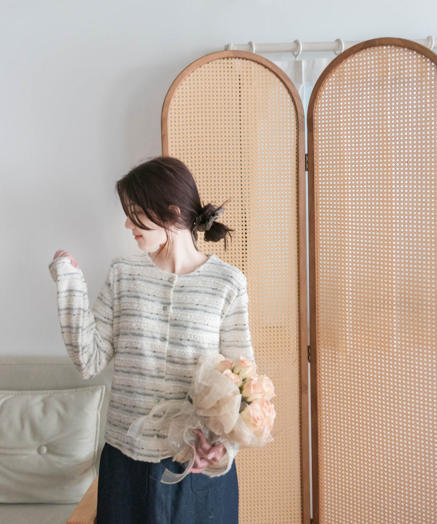 Knit Pattern 舒適織紋混色(白色Lace)合身上衣或外套, Top or Outer/ TP8910