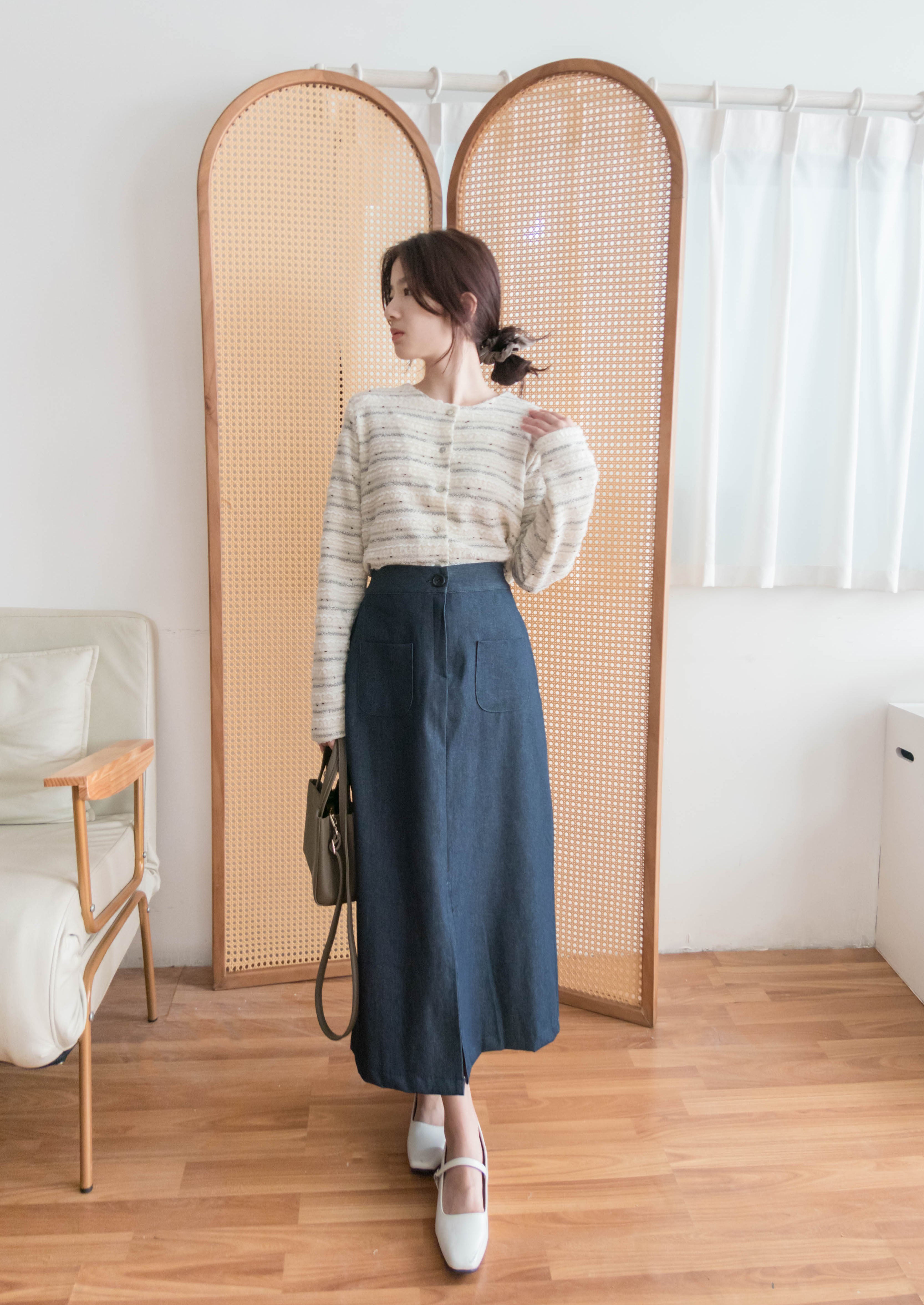 Knit Pattern 舒適織紋混色(白色Lace)合身上衣或外套, Top or Outer/ TP8910