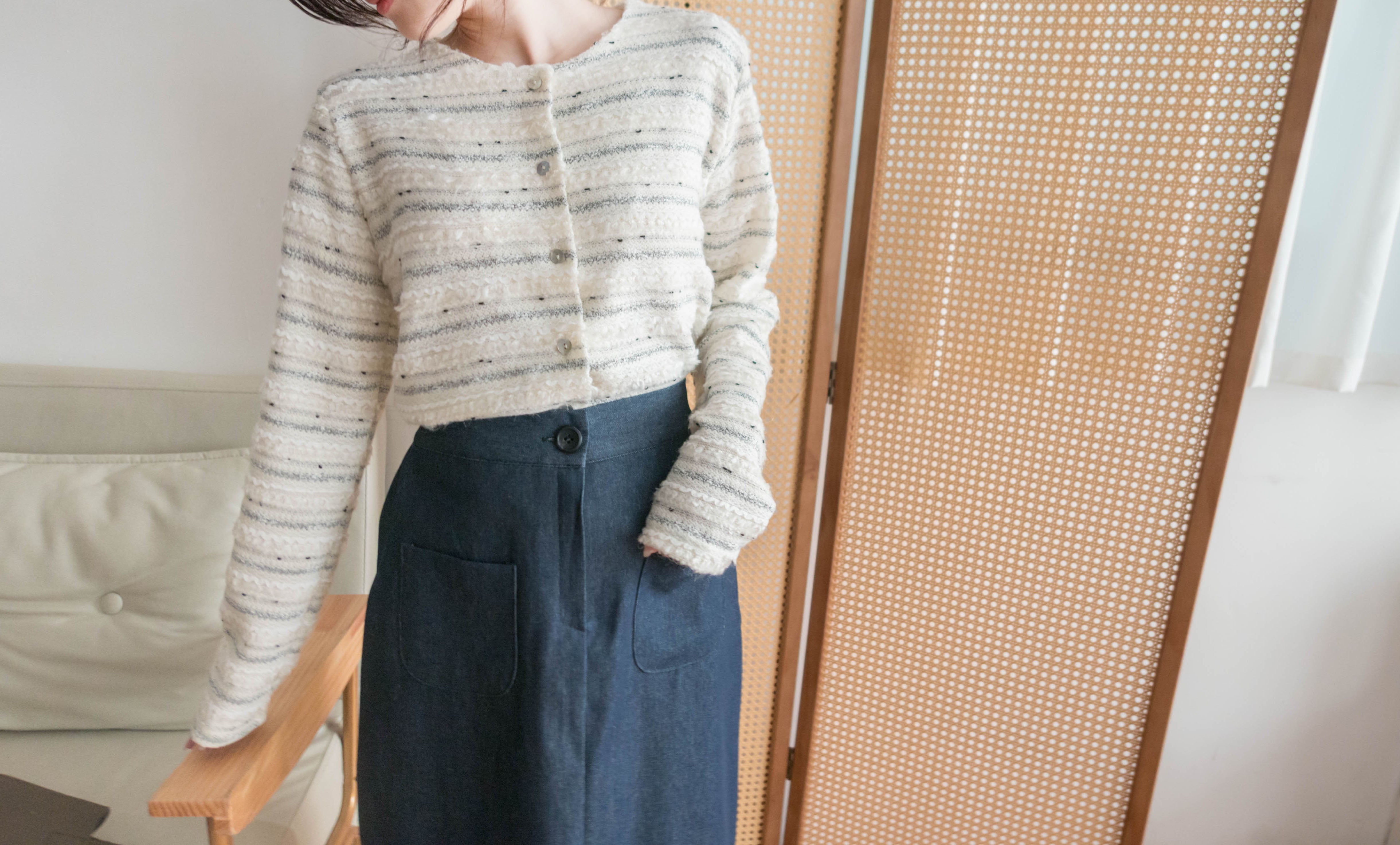 Knit Pattern 舒適織紋混色(白色Lace)合身上衣或外套, Top or Outer/ TP8910