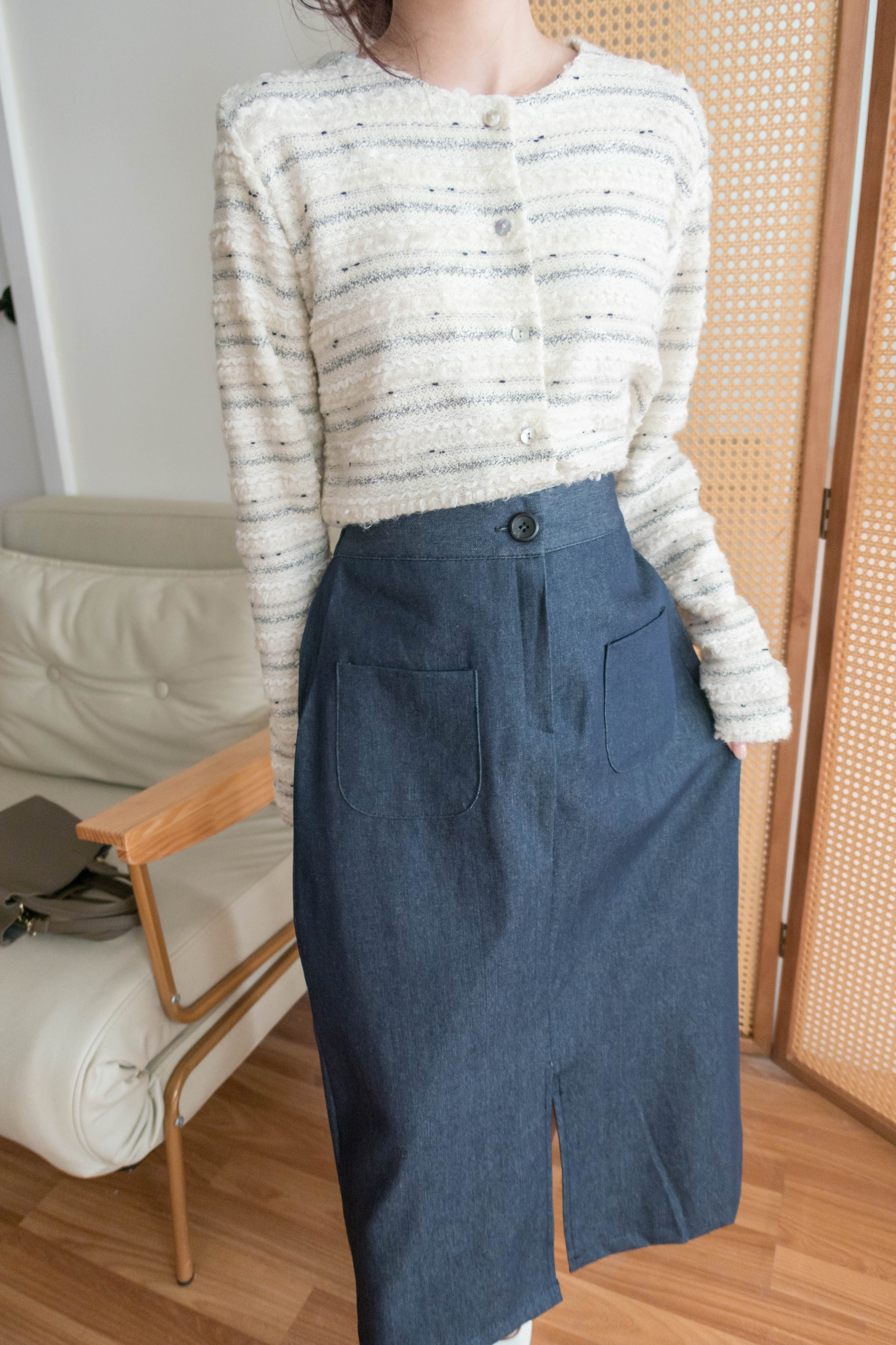 Knit Pattern 舒適織紋混色(白色Lace)合身上衣或外套, Top or Outer/ TP8910