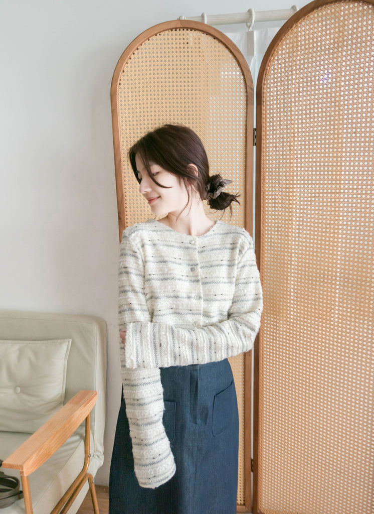 Knit Pattern 舒適織紋混色(白色Lace)合身上衣或外套, Top or Outer/ TP8910