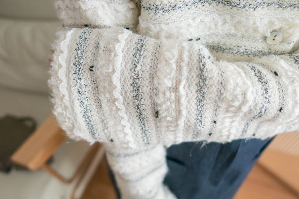 Knit Pattern 舒適織紋混色(白色Lace)合身上衣或外套, Top or Outer/ TP8910