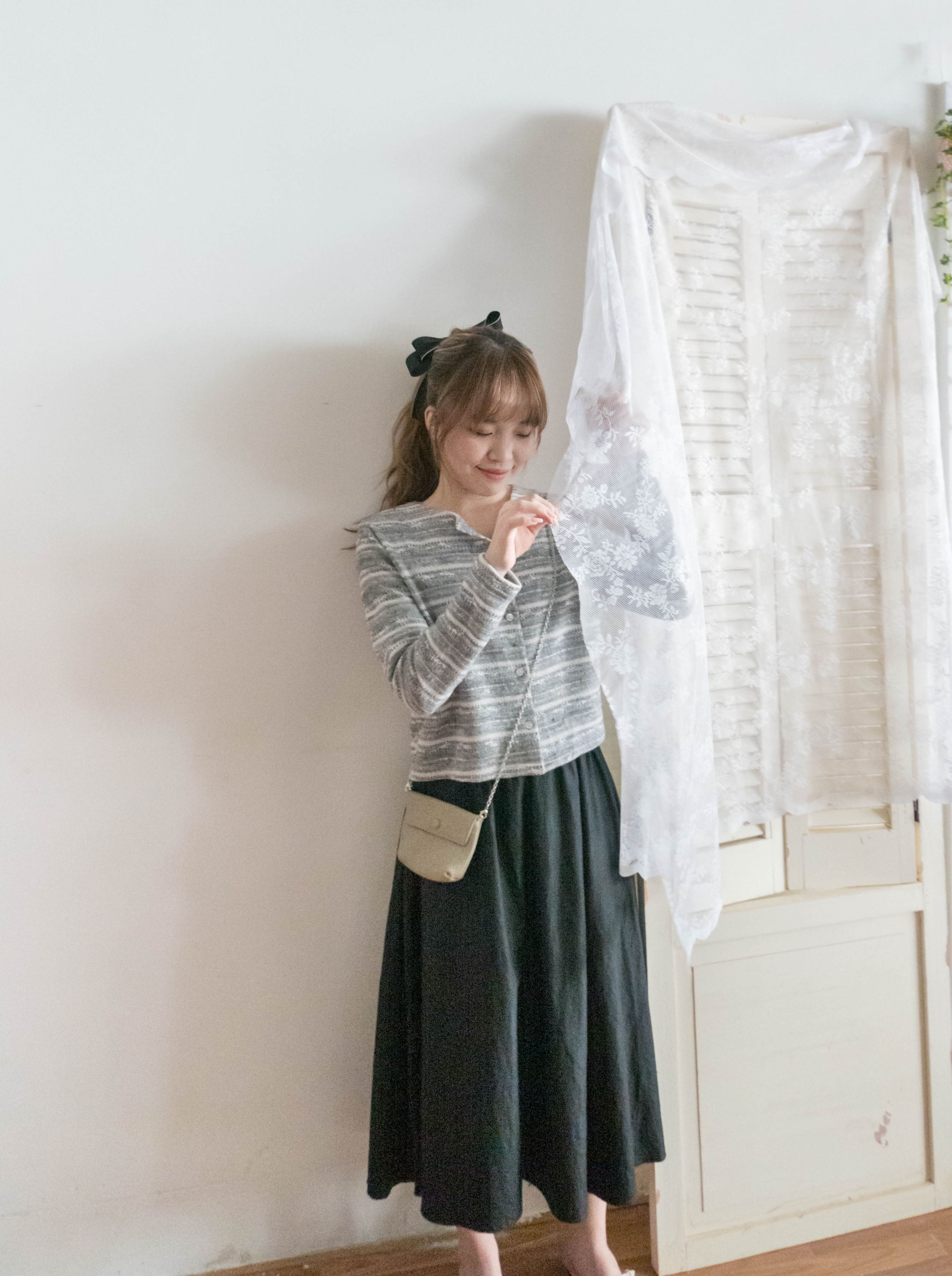 Knit Pattern 舒適織紋混色(白色Lace)合身上衣或外套, Top or Outer/ TP8910