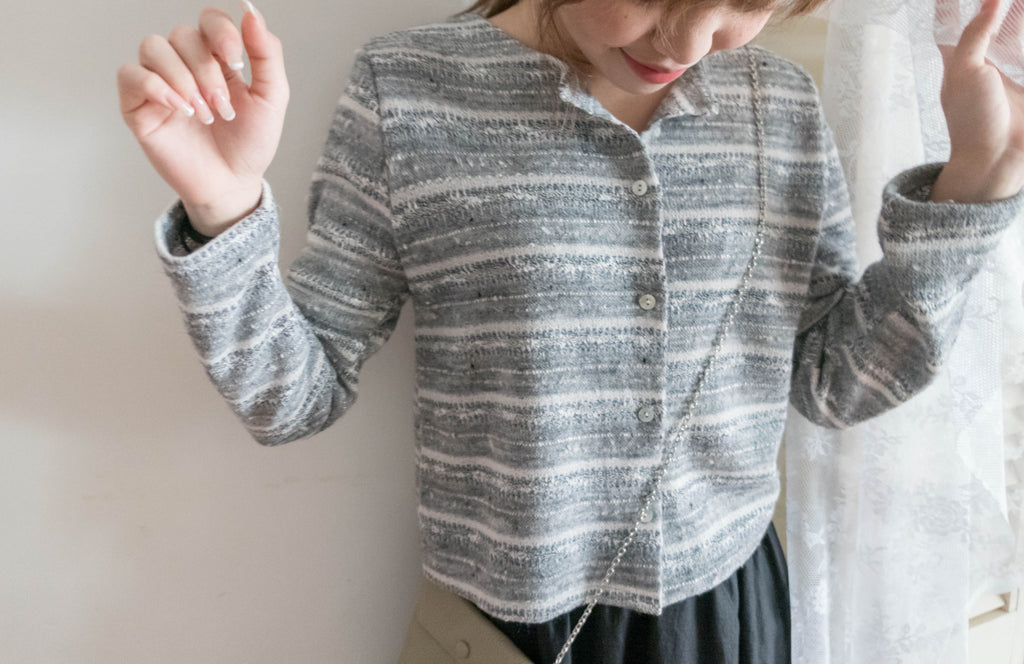 Knit Pattern 舒適織紋混色(白色Lace)合身上衣或外套, Top or Outer/ TP8910