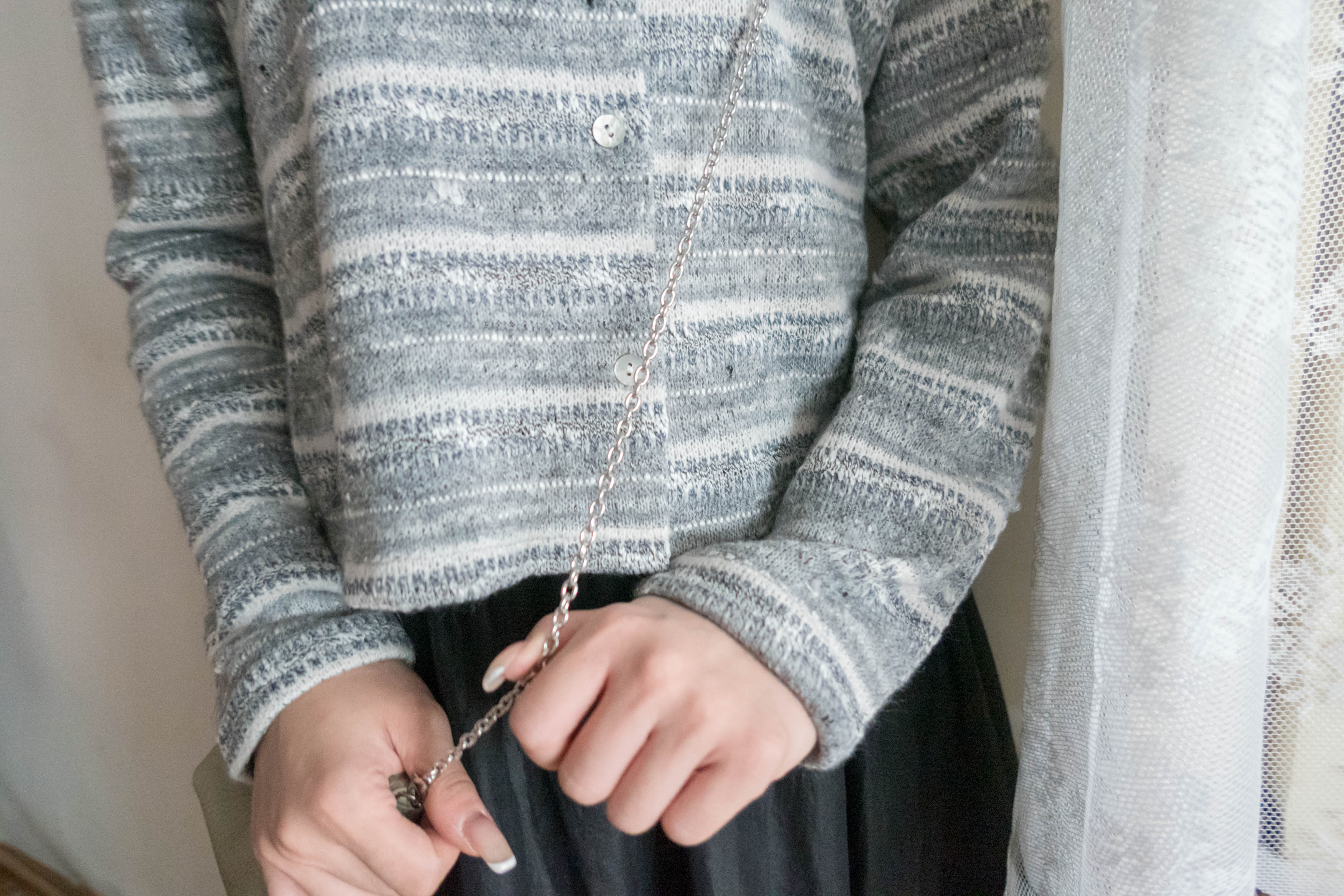 Knit Pattern 舒適織紋混色(白色Lace)合身上衣或外套, Top or Outer/ TP8910