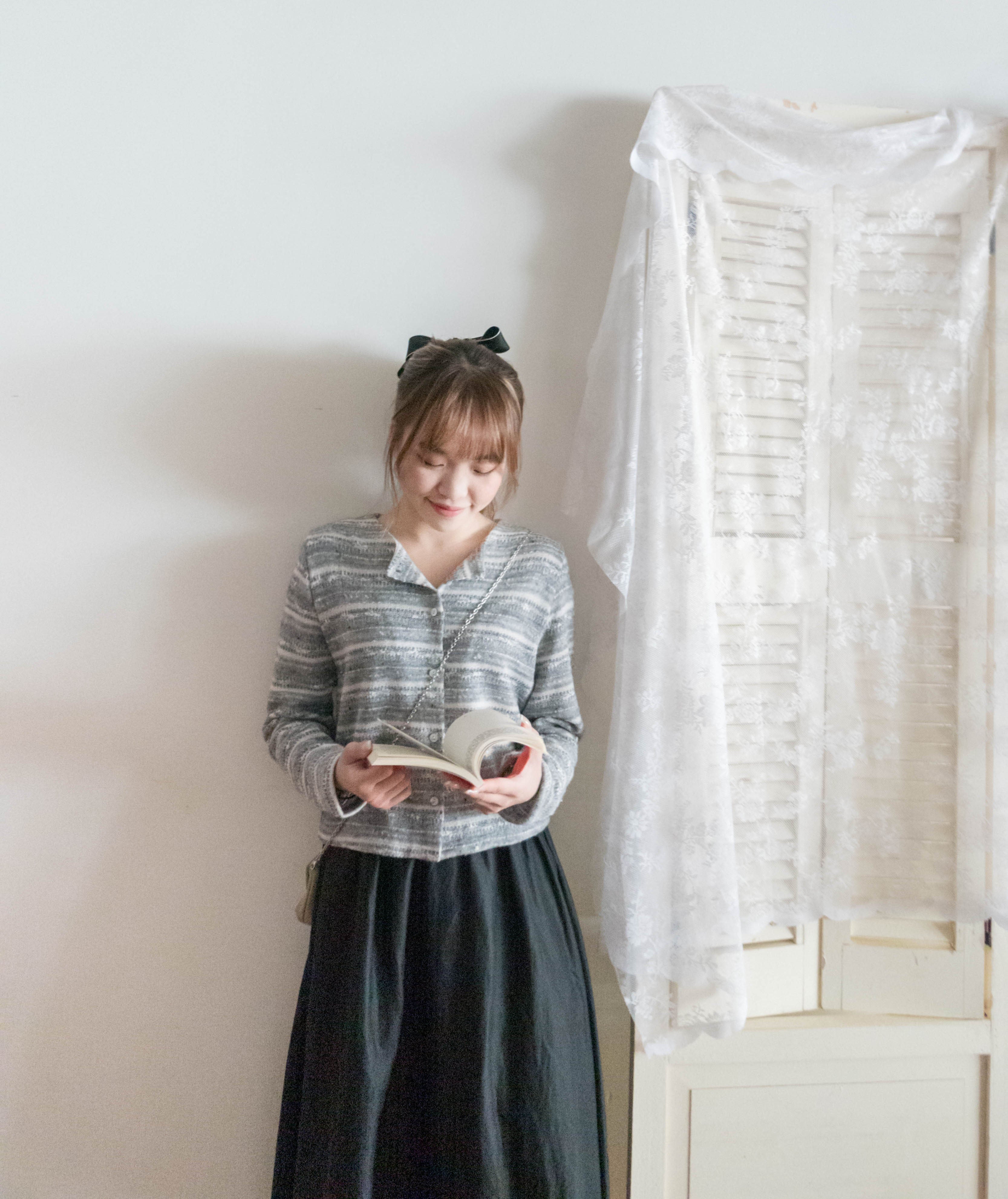 Knit Pattern 舒適織紋混色(白色Lace)合身上衣或外套, Top or Outer/ TP8910
