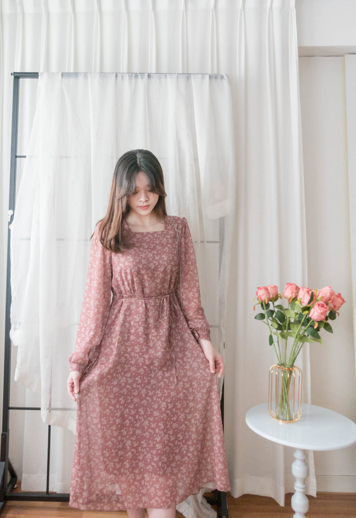 Garden Floral 輕盈方領雪紡碎花飄逸連身裙, Dress/ DS9349