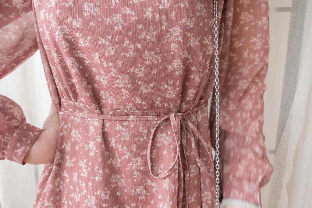 Garden Floral 輕盈方領雪紡碎花飄逸連身裙, Dress/ DS9349