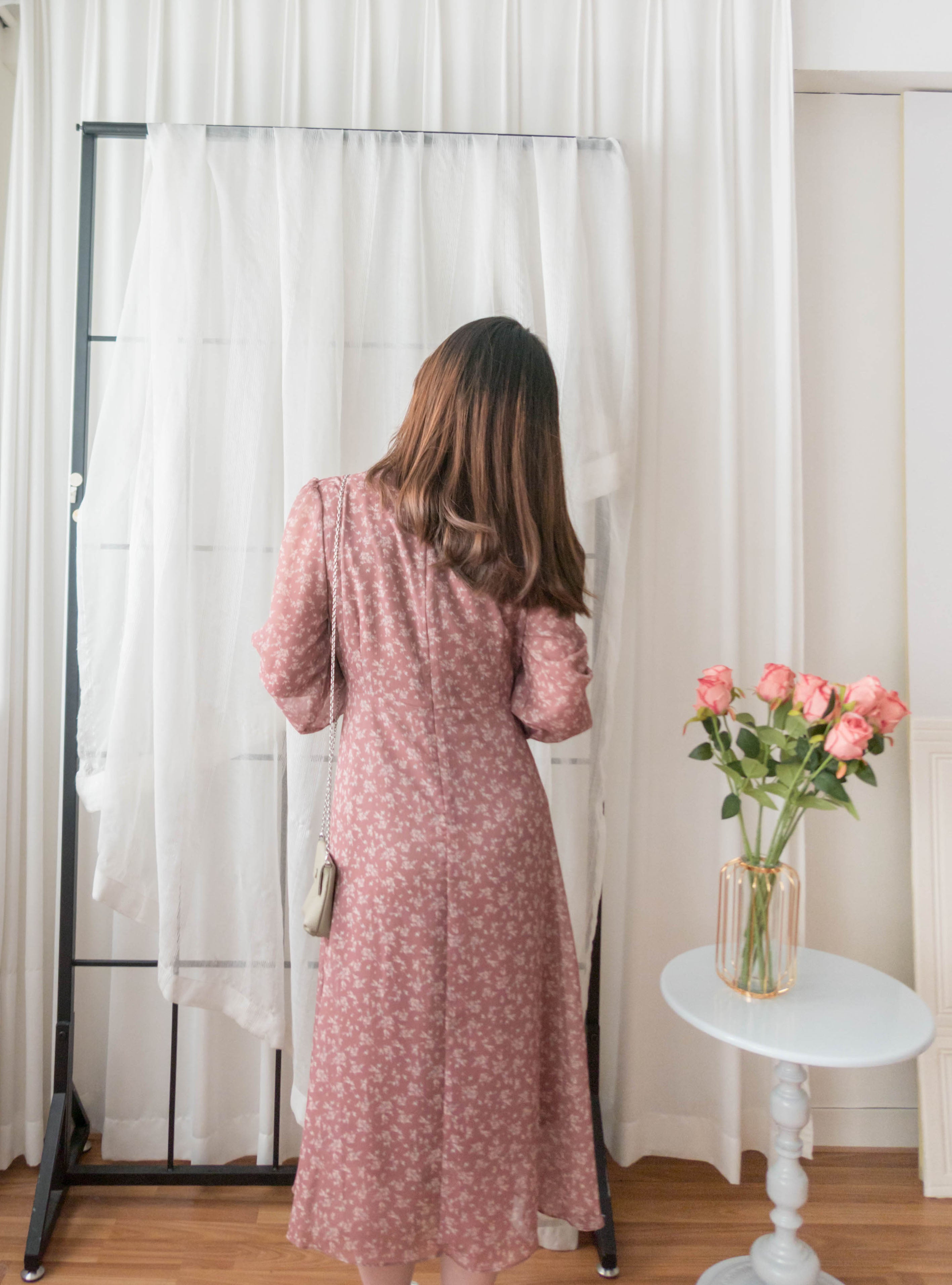 Garden Floral 輕盈方領雪紡碎花飄逸連身裙, Dress/ DS9349