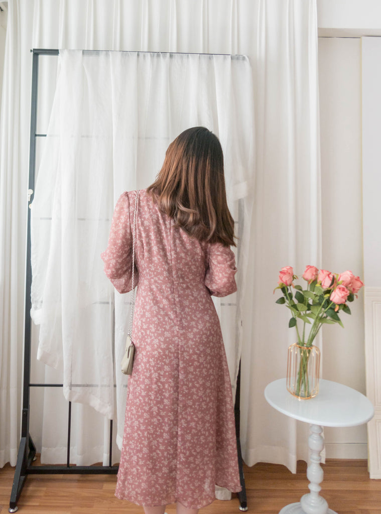 Garden Floral 輕盈方領雪紡碎花飄逸連身裙, Dress/ DS9349