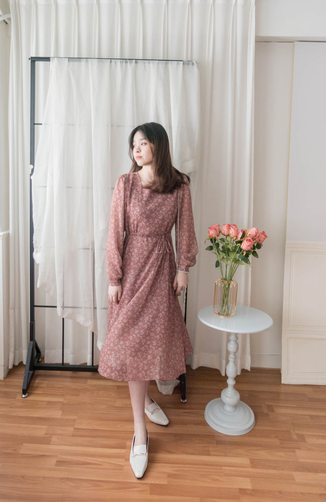 Garden Floral 輕盈方領雪紡碎花飄逸連身裙, Dress/ DS9349