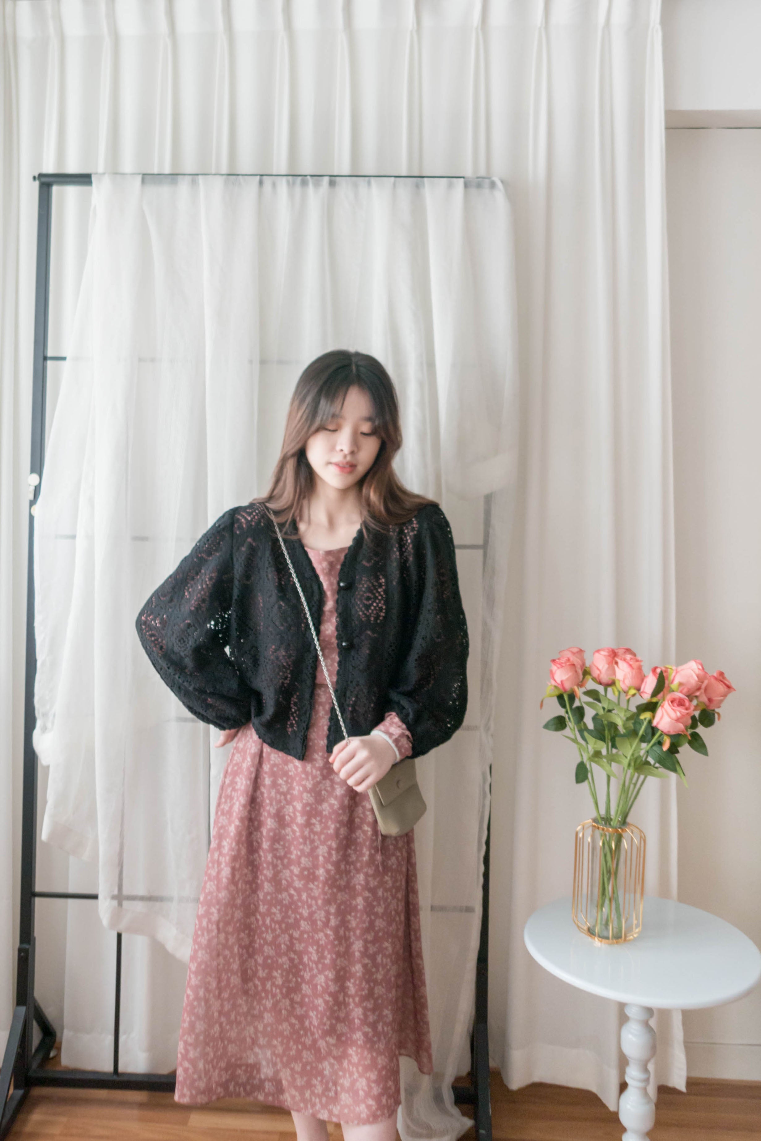 Garden Floral 輕盈方領雪紡碎花飄逸連身裙, Dress/ DS9349