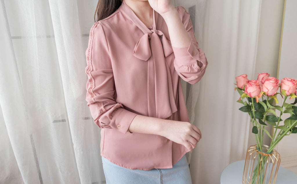 Floral Lace 雪紡絲帶領口通花線手袖, Blouse/ BU8977