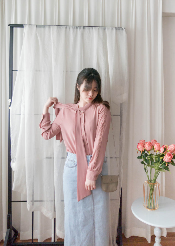 Floral Lace 雪紡絲帶領口通花線手袖, Blouse/ BU8977
