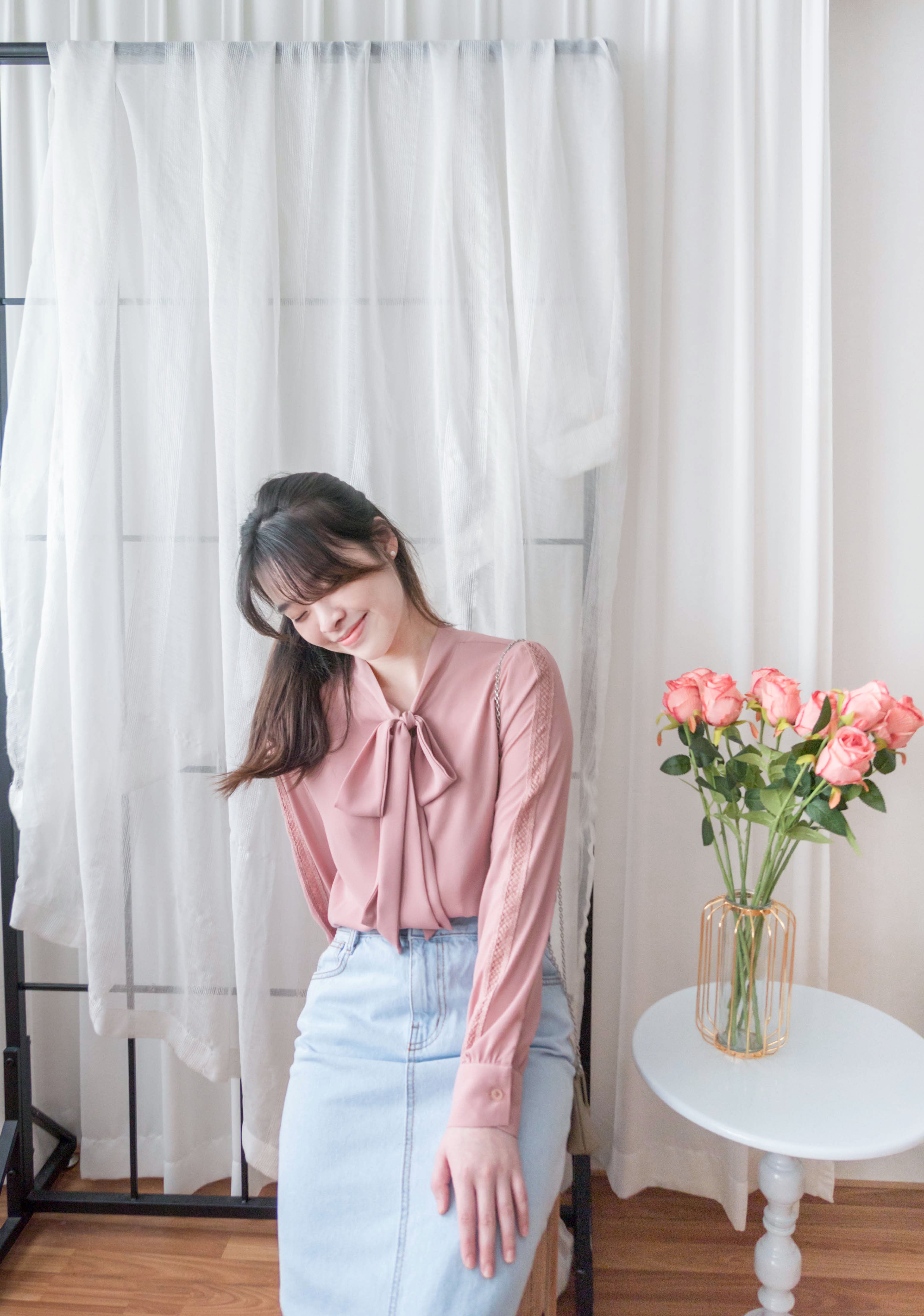 Floral Lace 雪紡絲帶領口通花線手袖, Blouse/ BU8977