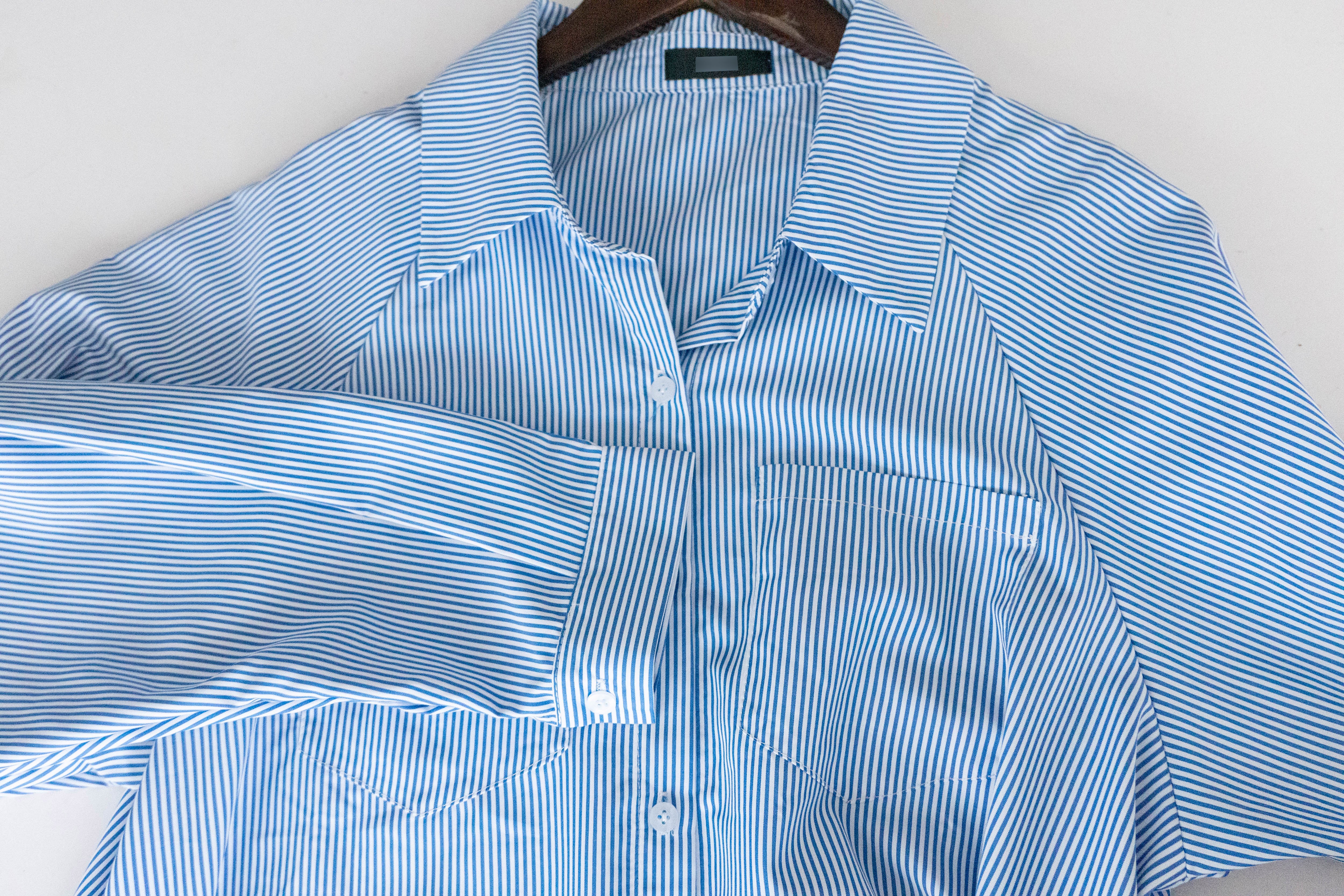 Stripe 入膊線淺藍直條紋防皺口袋連身裙, Dress/ DS9357