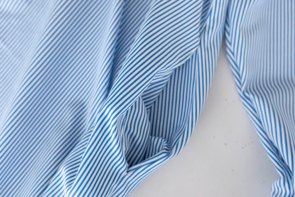 Stripe 入膊線淺藍直條紋防皺口袋連身裙, Dress/ DS9357