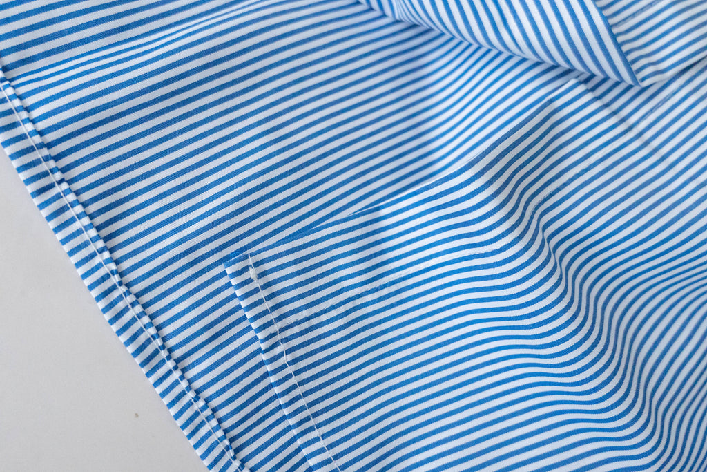 Stripe 入膊線淺藍直條紋防皺口袋連身裙, Dress/ DS9357