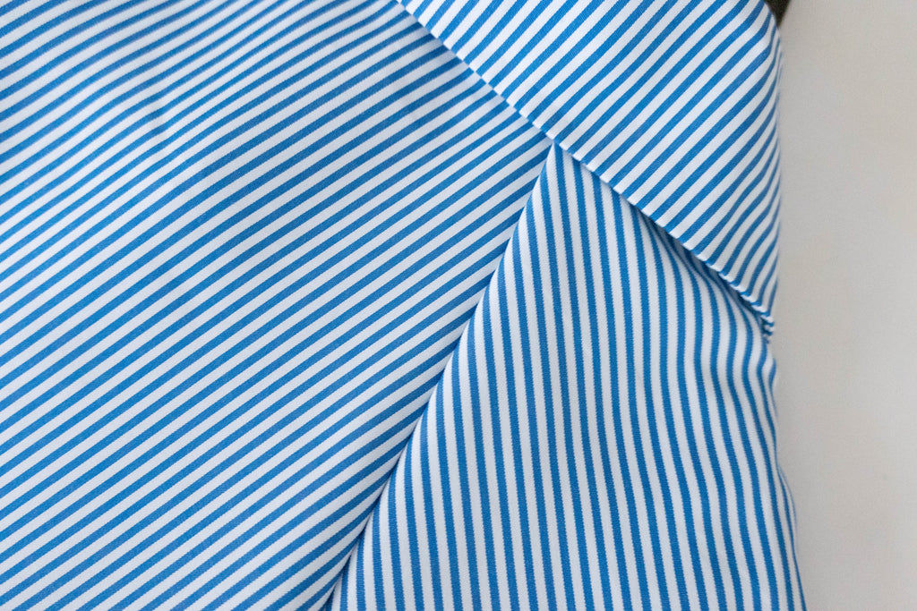 Stripe 入膊線淺藍直條紋防皺口袋連身裙, Dress/ DS9357