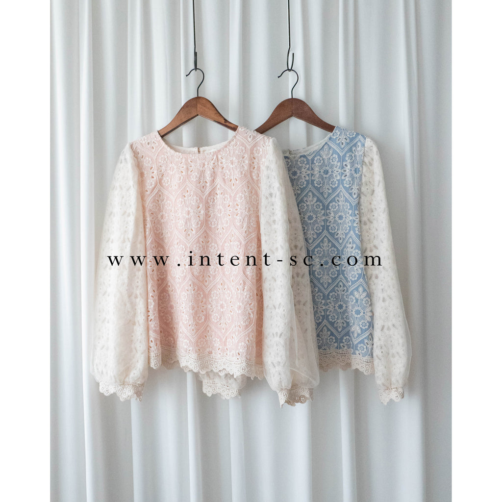 Victoria Lace 維多利亞通花包紗手袖連裡布上衣, BLOUSE/TP8919 (不設訂貨款 lightblue soldout)