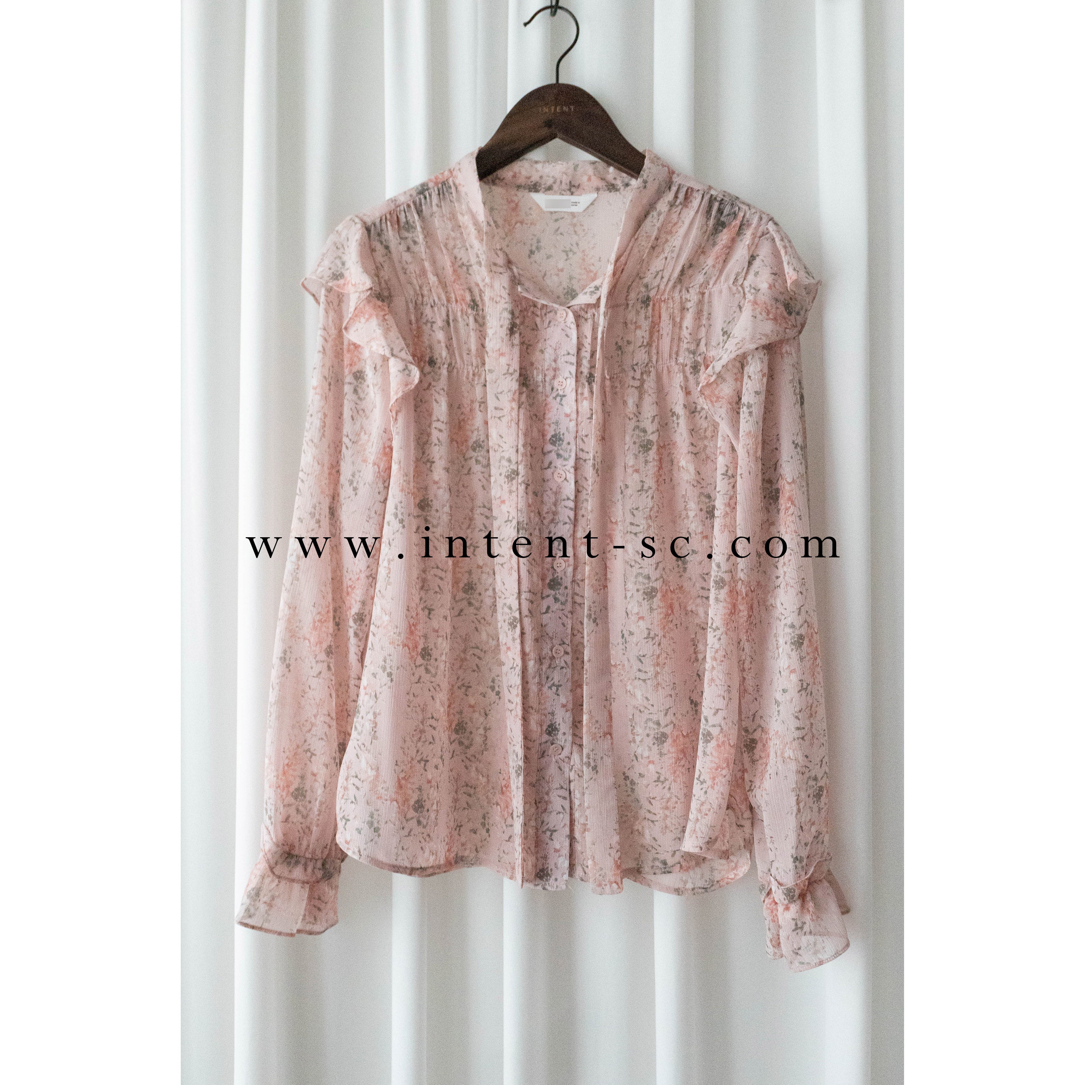 Soft Pink 氧氣感微粉色印花雪紡上衣, Blouse/ BU8976