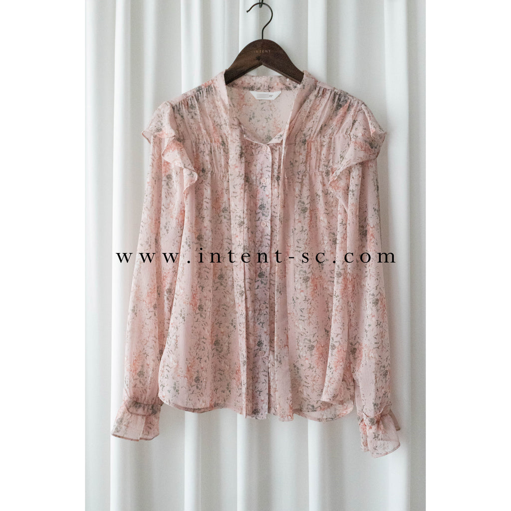 Soft Pink 氧氣感微粉色印花雪紡上衣, Blouse/ BU8976