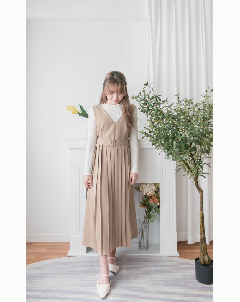Jasmine Pleated 不經意的氣質V領雪紡前百褶飄飄背心裙, Dress/ DS9363