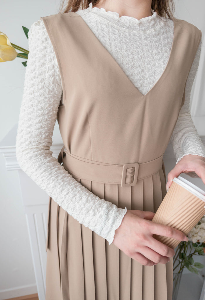 Jasmine Pleated 不經意的氣質V領雪紡前百褶飄飄背心裙, Dress/ DS9363