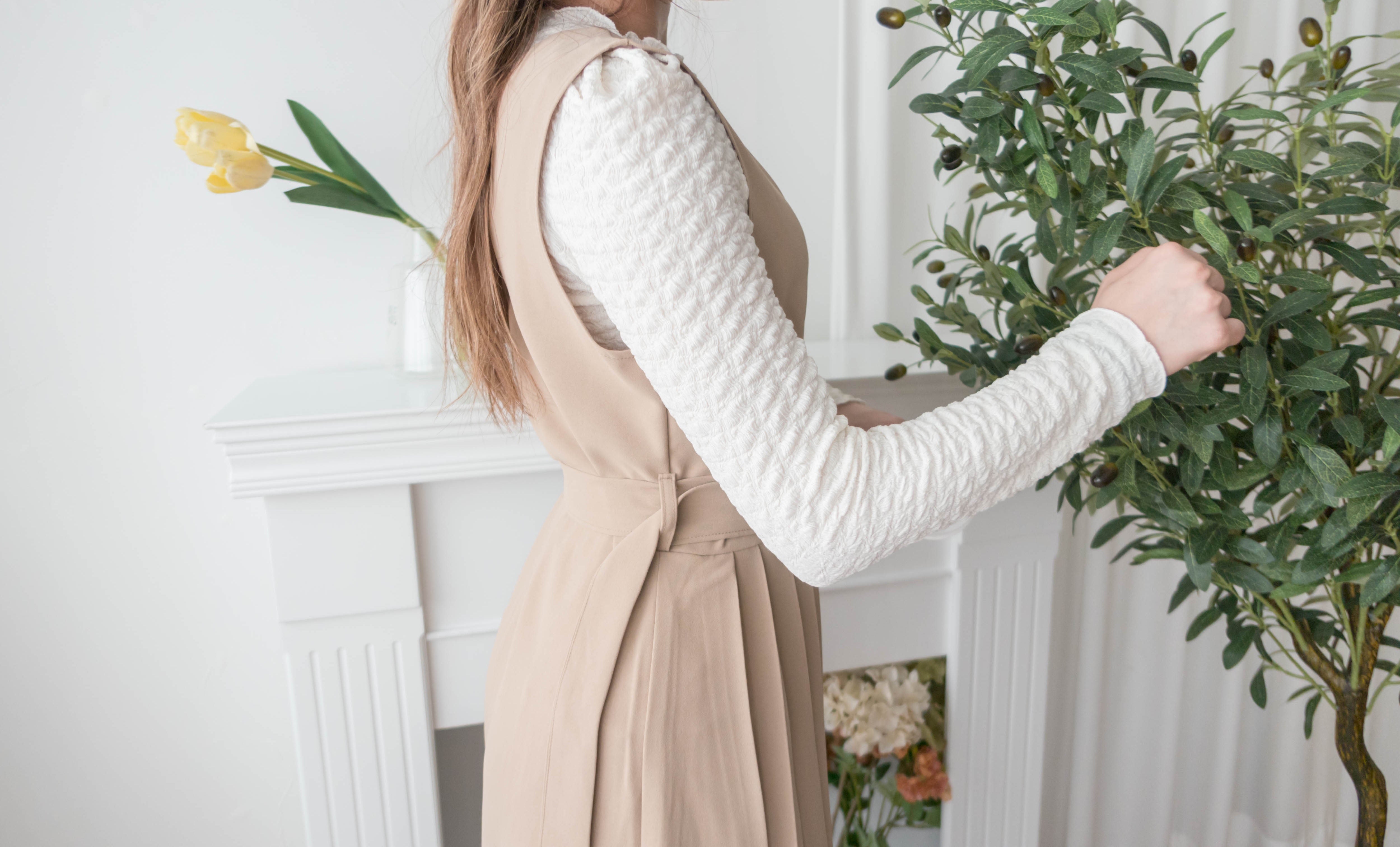 Jasmine Pleated 不經意的氣質V領雪紡前百褶飄飄背心裙, Dress/ DS9363