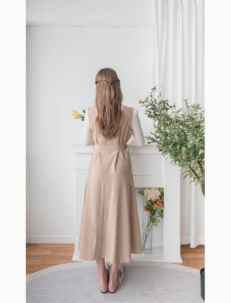Jasmine Pleated 不經意的氣質V領雪紡前百褶飄飄背心裙, Dress/ DS9363