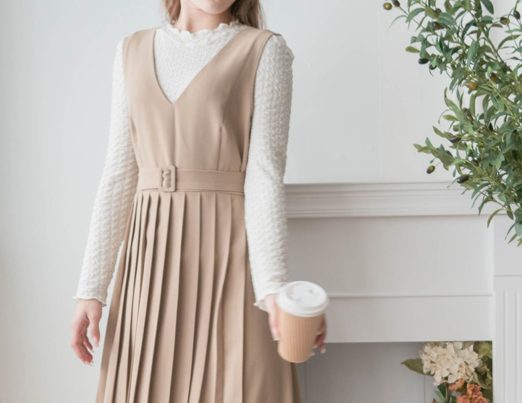 Jasmine Pleated 不經意的氣質V領雪紡前百褶飄飄背心裙, Dress/ DS9363