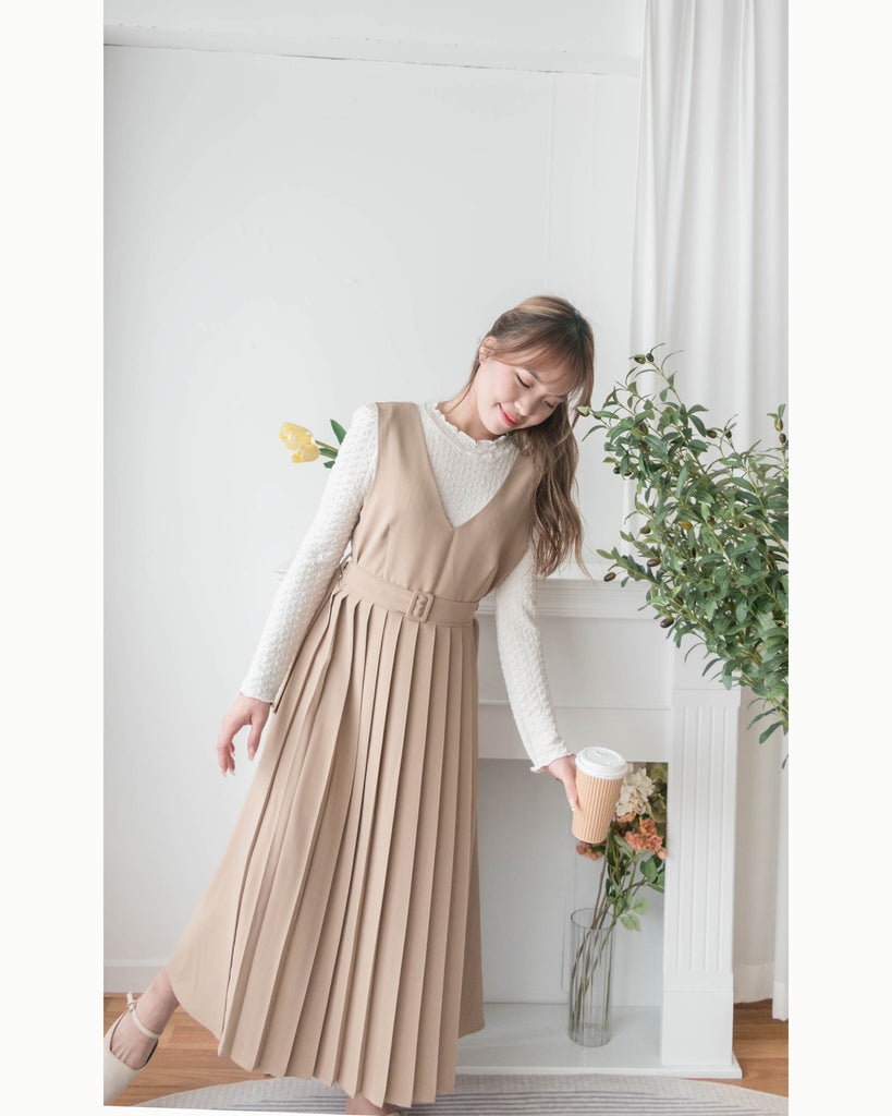 Jasmine Pleated 不經意的氣質V領雪紡前百褶飄飄背心裙, Dress/ DS9363