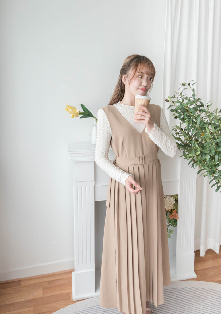 Jasmine Pleated 不經意的氣質V領雪紡前百褶飄飄背心裙, Dress/ DS9363