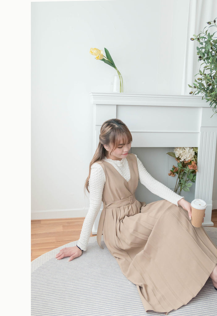 Jasmine Pleated 不經意的氣質V領雪紡前百褶飄飄背心裙, Dress/ DS9363