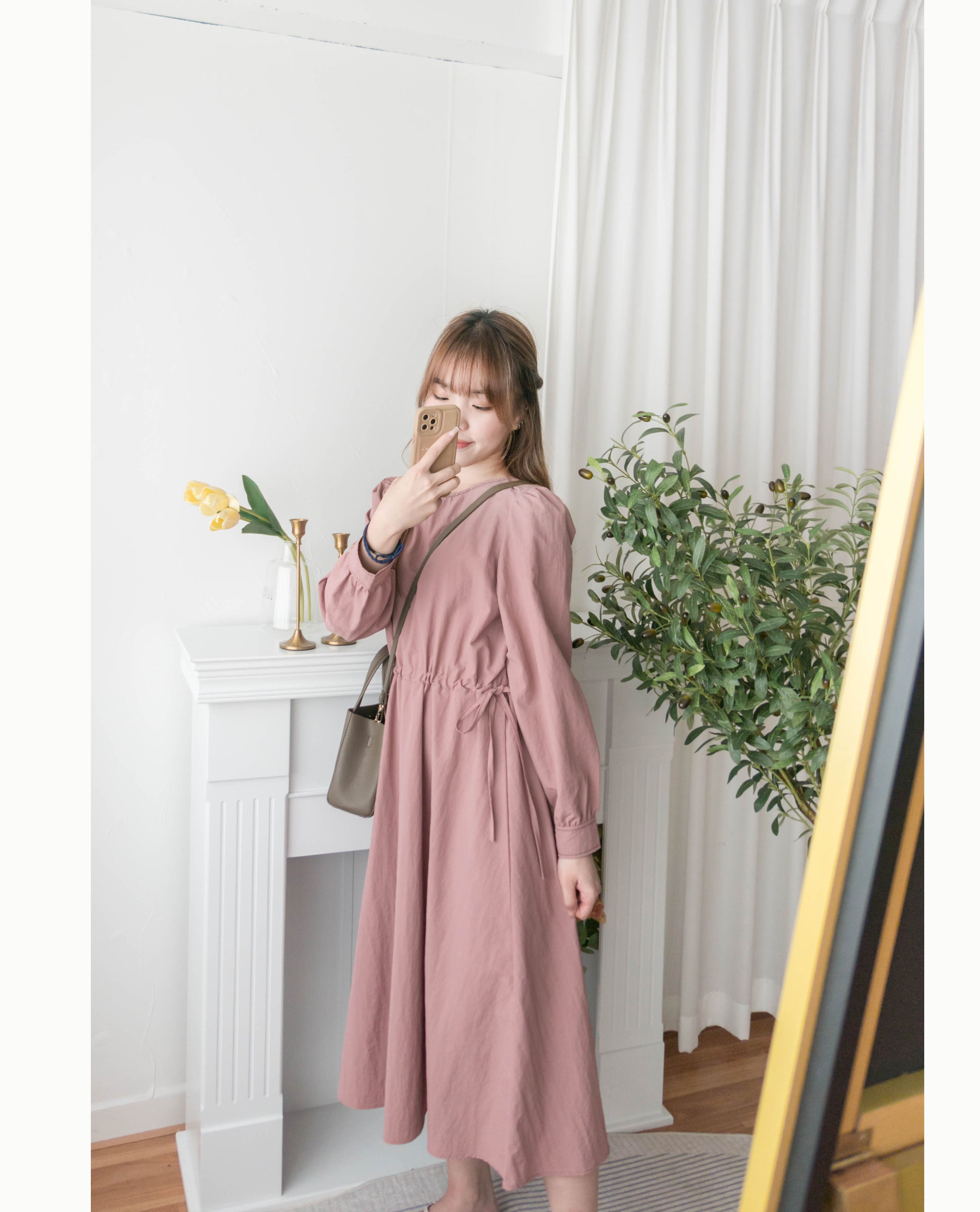 Border Ribbon 車線設計腰側蝴蝶修腰顯瘦連身裙, Dress/ DS9362