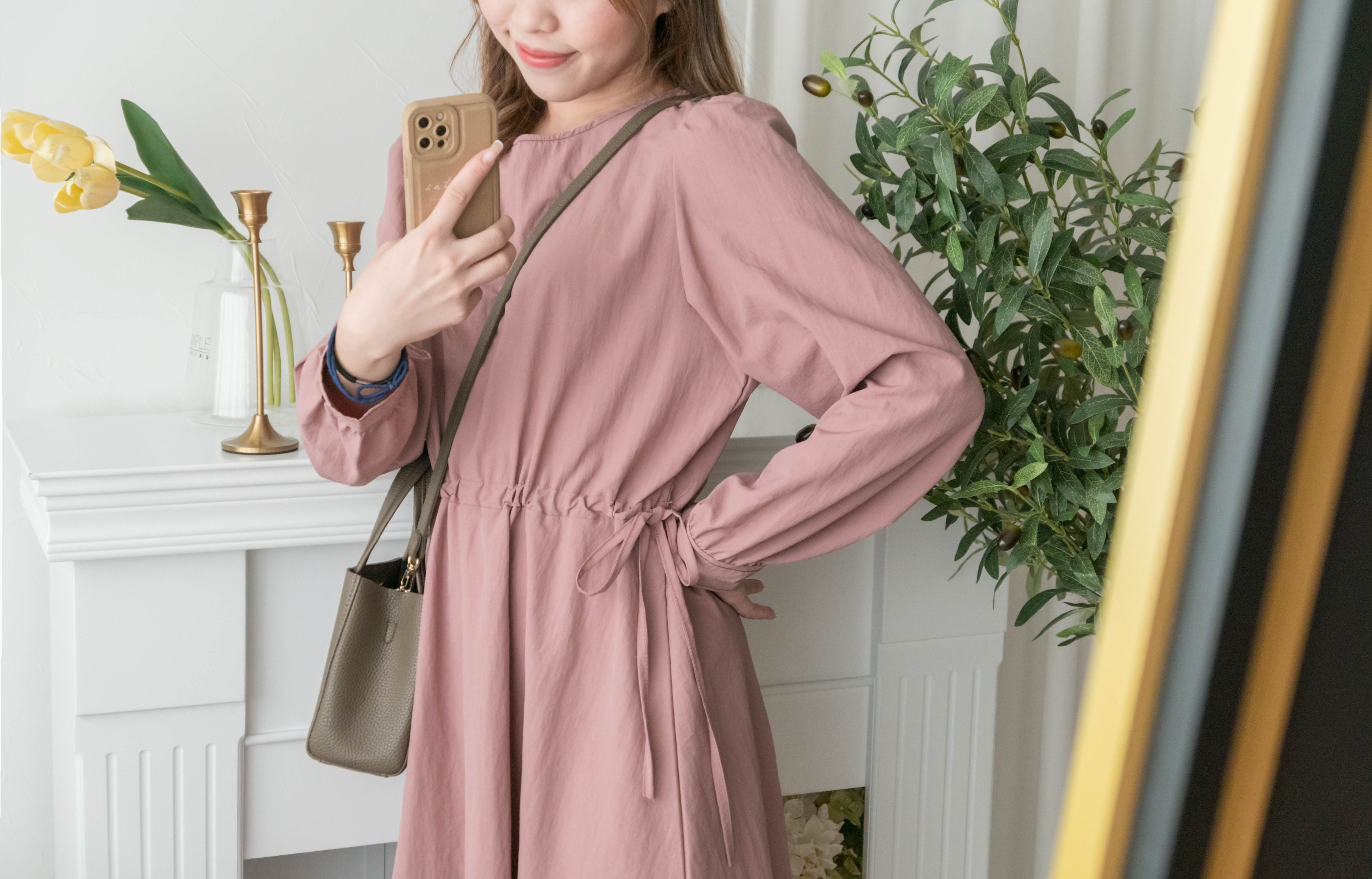 Border Ribbon 車線設計腰側蝴蝶修腰顯瘦連身裙, Dress/ DS9362