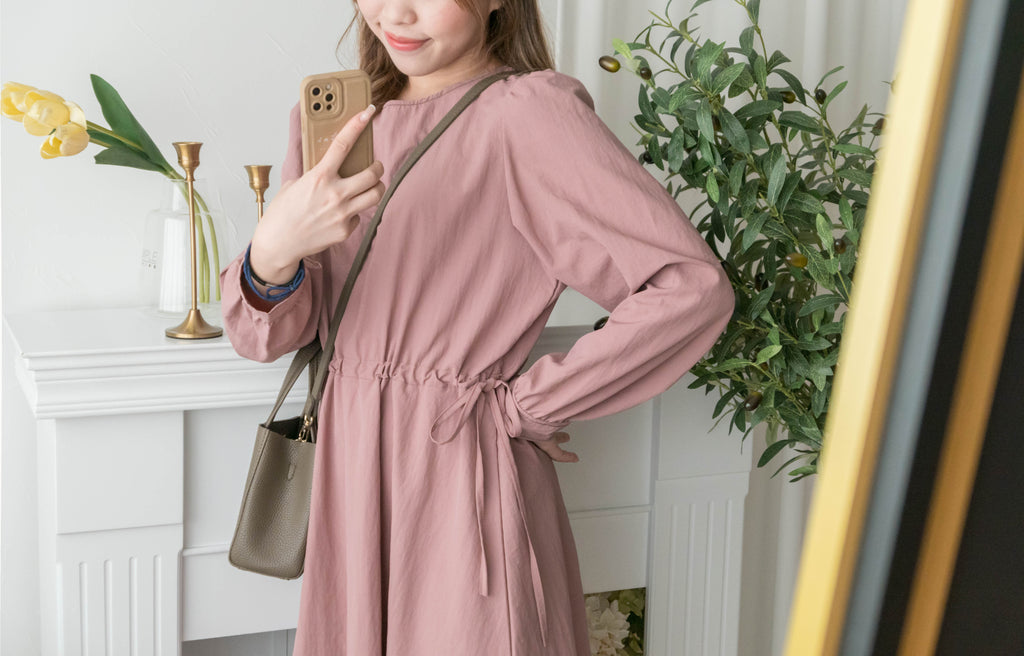 Border Ribbon 車線設計腰側蝴蝶修腰顯瘦連身裙, Dress/ DS9362