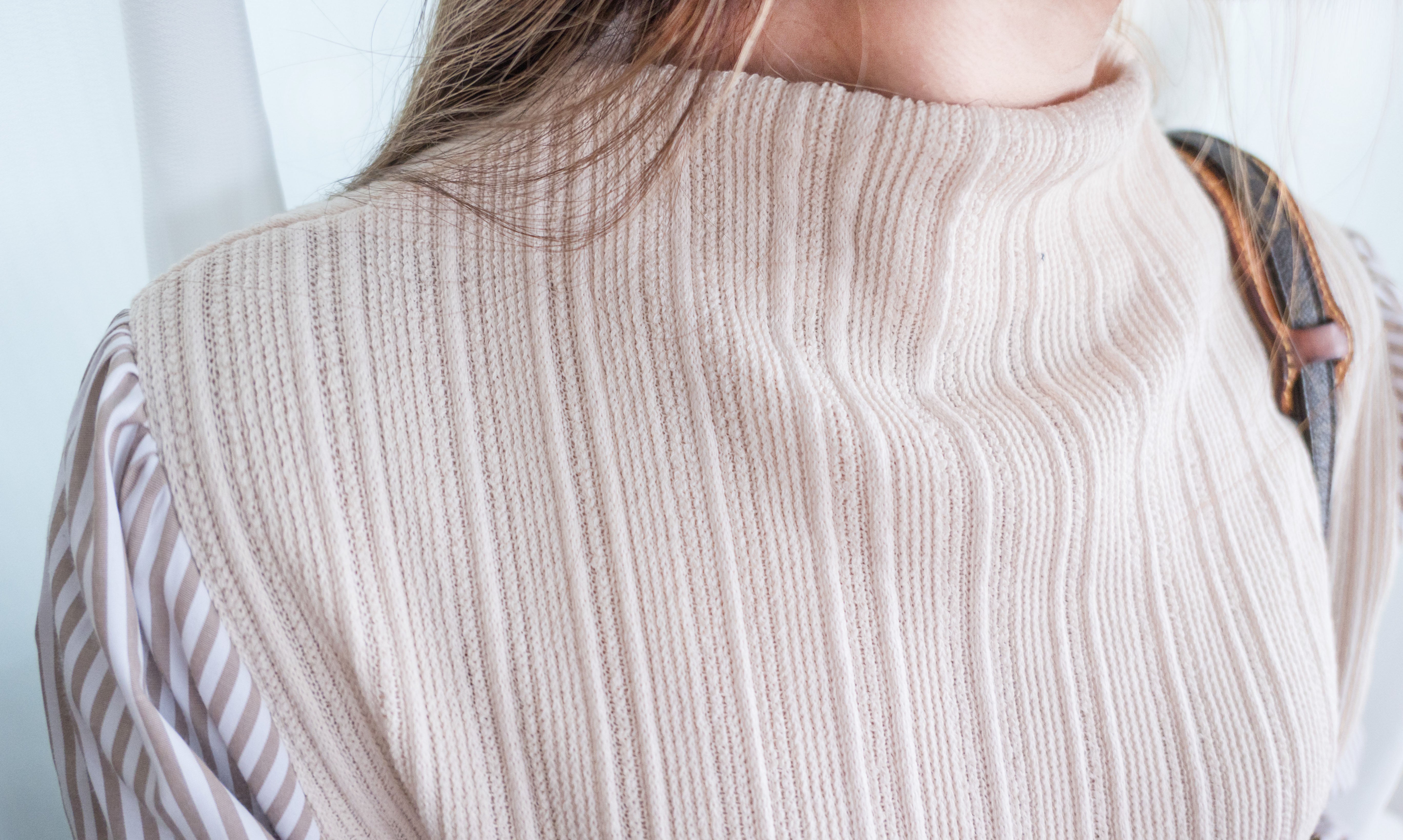 Stripe Shirt 氣質寬鬆小高領背心拼條紋手袖(連腰帶) , Dress/ DS9360