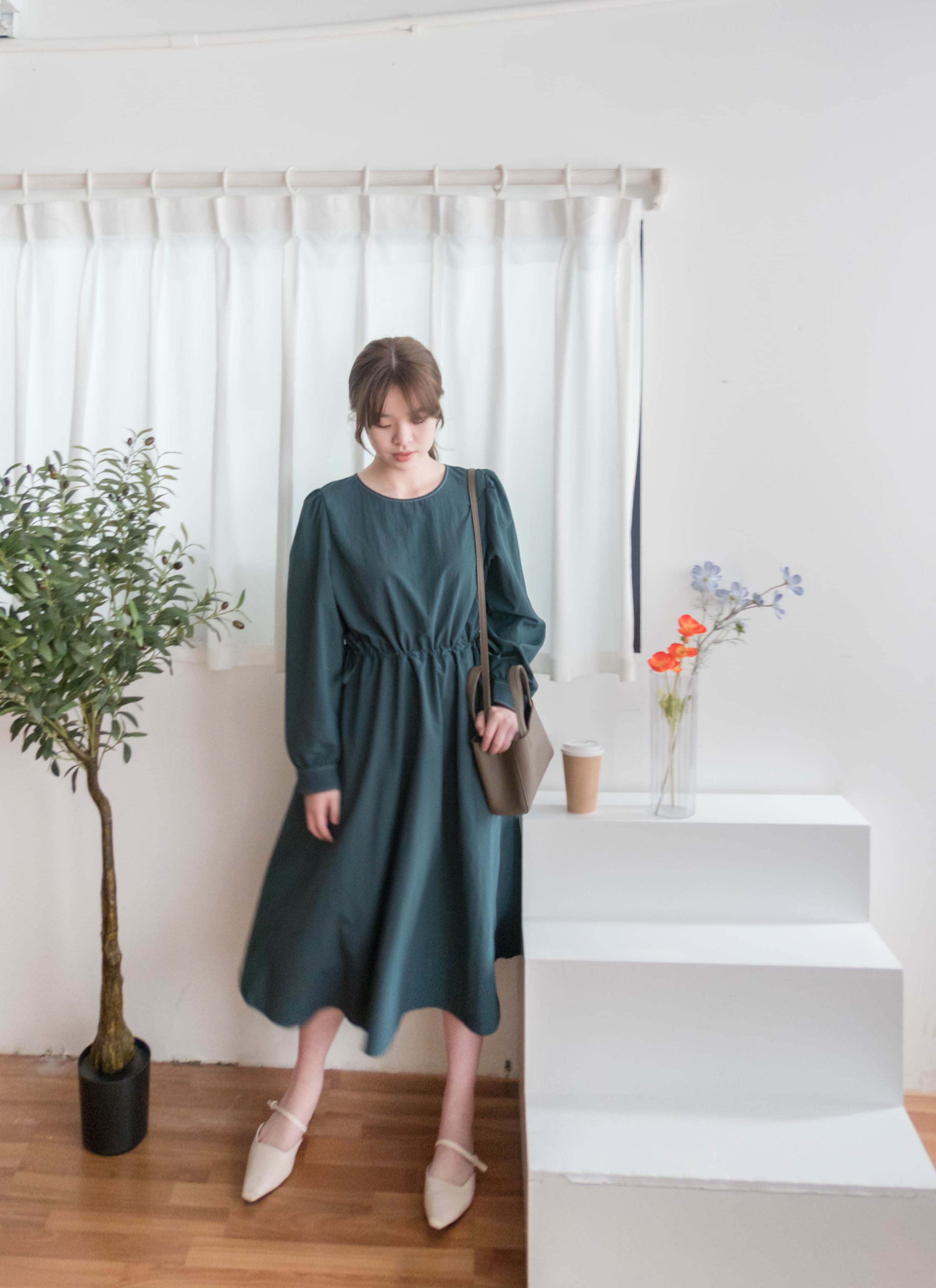 Border Ribbon 車線設計腰側蝴蝶修腰顯瘦連身裙, Dress/ DS9362
