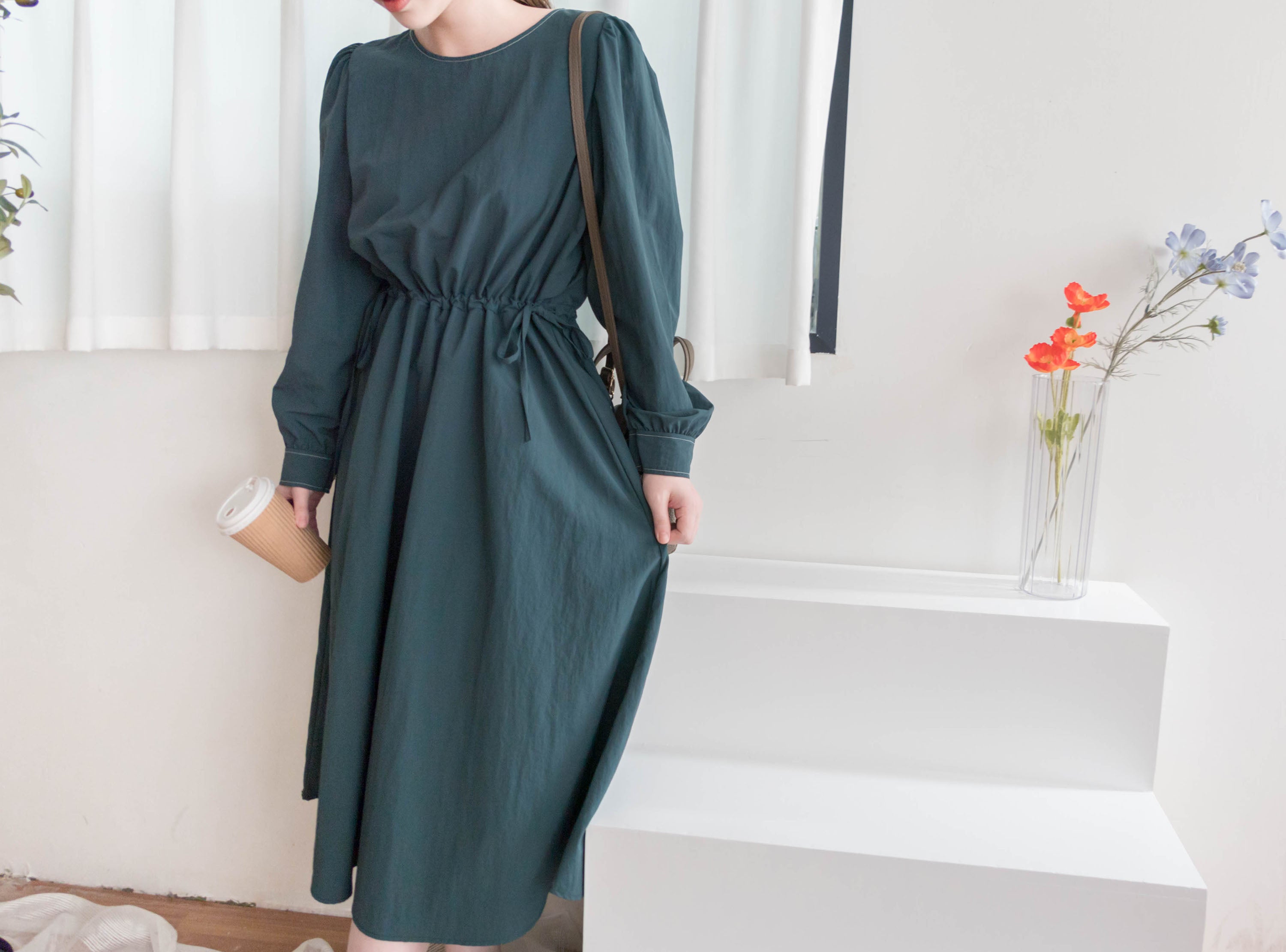 Border Ribbon 車線設計腰側蝴蝶修腰顯瘦連身裙, Dress/ DS9362