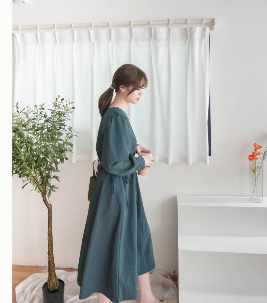 Border Ribbon 車線設計腰側蝴蝶修腰顯瘦連身裙, Dress/ DS9362