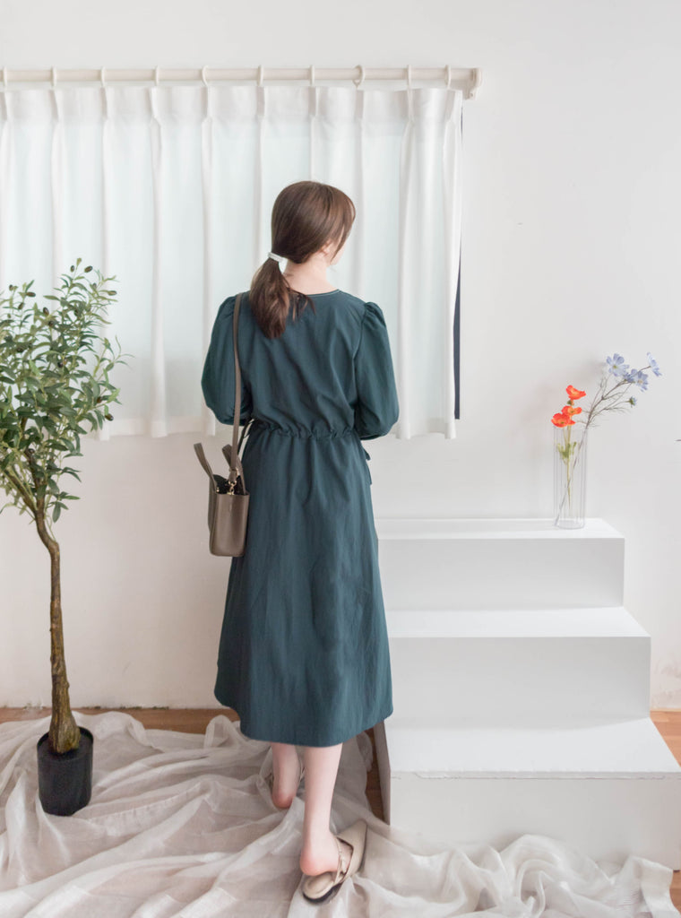 Border Ribbon 車線設計腰側蝴蝶修腰顯瘦連身裙, Dress/ DS9362
