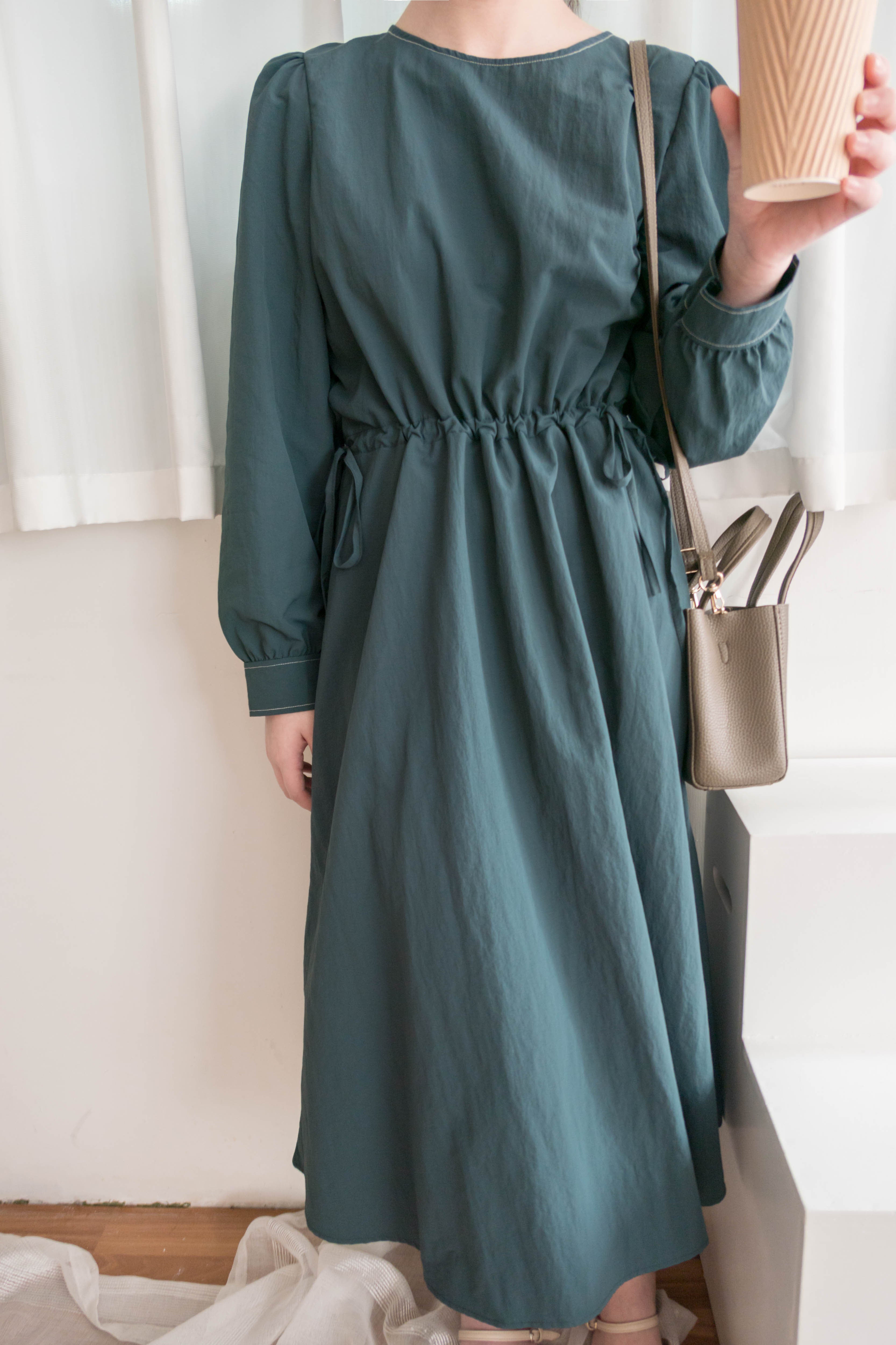 Border Ribbon 車線設計腰側蝴蝶修腰顯瘦連身裙, Dress/ DS9362