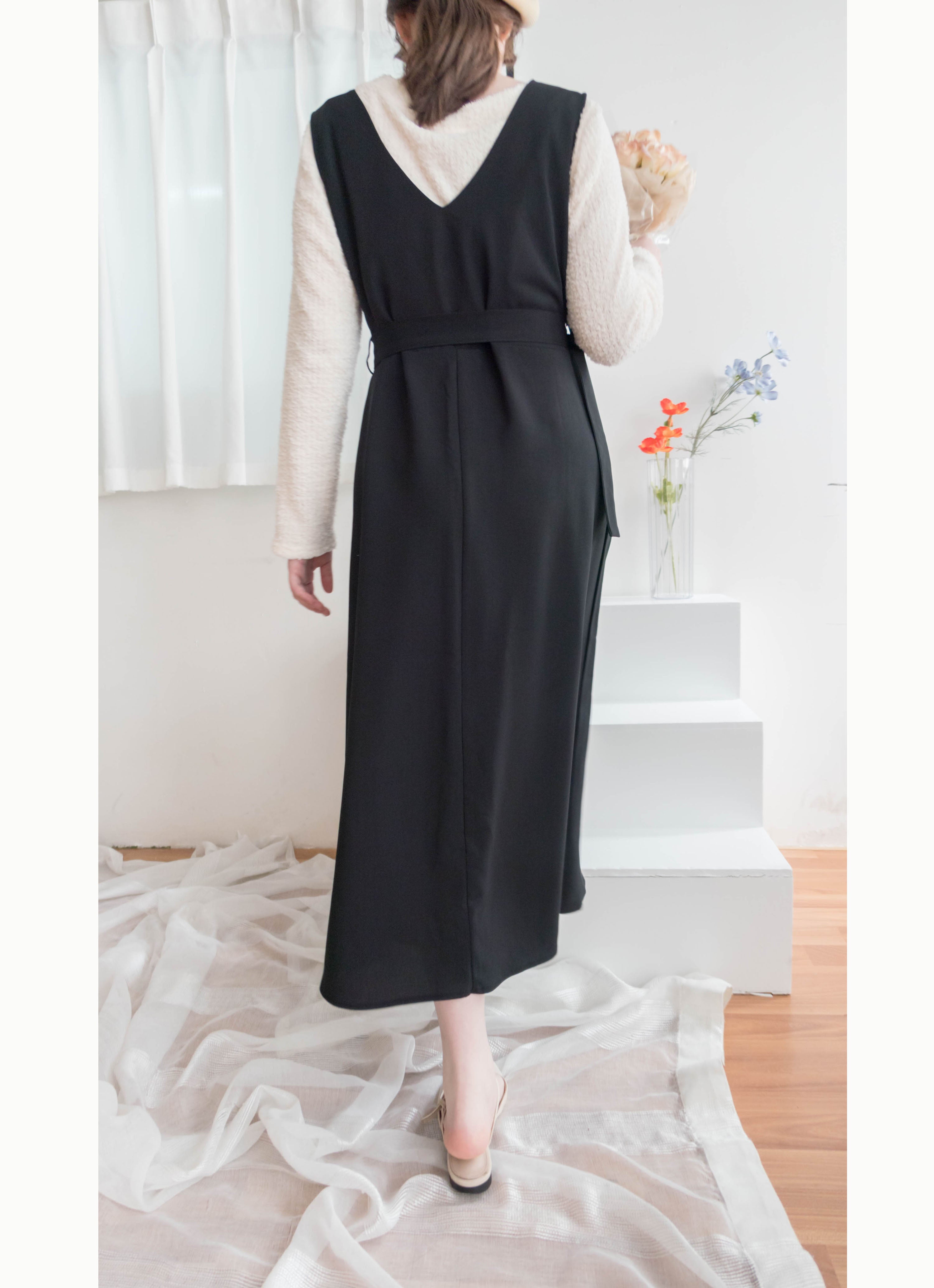 Jasmine Pleated 不經意的氣質V領雪紡前百褶飄飄背心裙, Dress/ DS9363