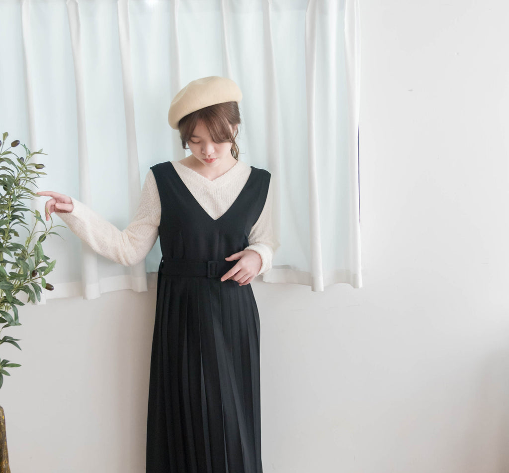 Jasmine Pleated 不經意的氣質V領雪紡前百褶飄飄背心裙, Dress/ DS9363