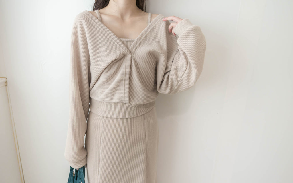 Beige Fishtail 杏色層次前後兩著彈性套裝, Dress/ DS9358
