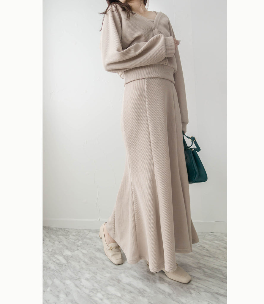 Beige Fishtail 杏色層次前後兩著彈性套裝, Dress/ DS9358