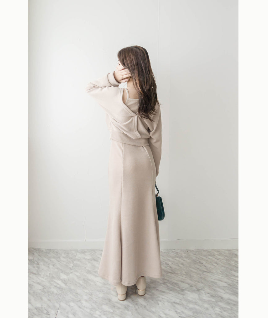 Beige Fishtail 杏色層次前後兩著彈性套裝, Dress/ DS9358